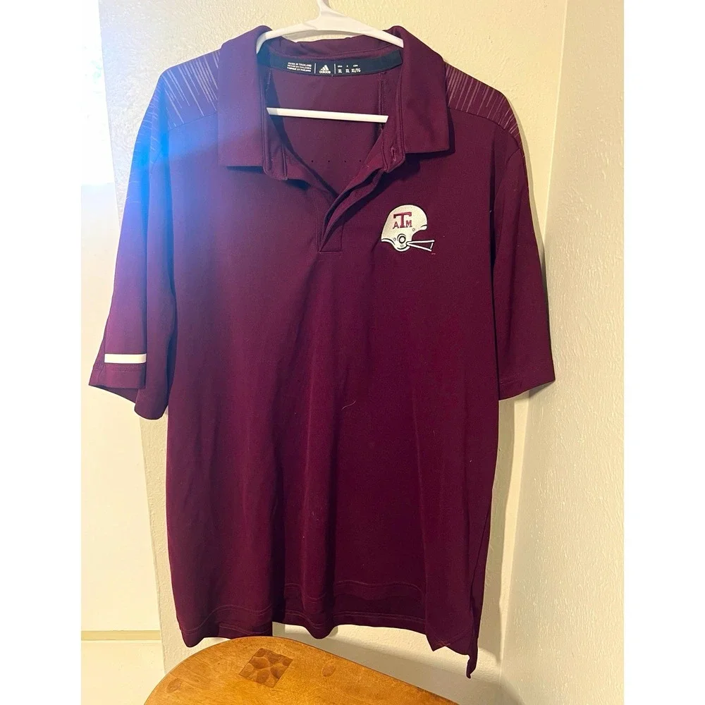 Texas A&M Aggies Adidas Climalite Polo Men XL Maroon Football Helmet NCAA